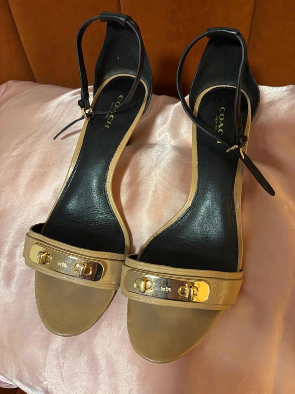 Coach | Coach Marcella Two-Tones Ankle Strap Heels Black & Tan | Gold Carriage